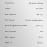 Occhiali sportivi intelligenti S100 da 13 MP con intelligenza artificiale, supporto per chiamate Bluetooth, registrazione AI e controllo della musica.
