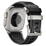 Cinturino per orologio in silicone traspirante con fibbia ad ardiglione in acciaio inossidabile a doppio anello., For Apple Watch 46mm / 49mm / 45mm / 44mm
