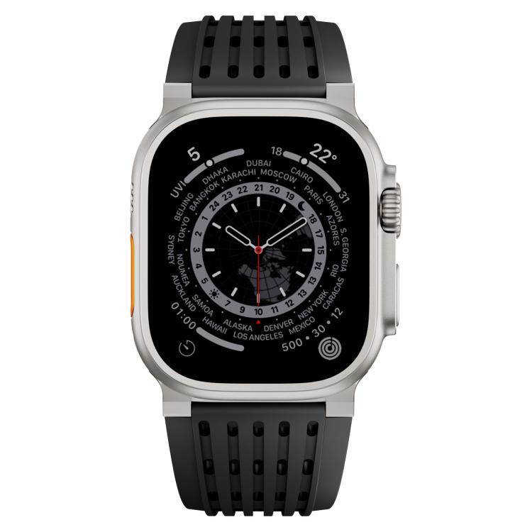 Cinturino per orologio in silicone traspirante con fibbia ad ardiglione in acciaio inossidabile a doppio anello., For Apple Watch 46mm / 49mm / 45mm / 44mm
