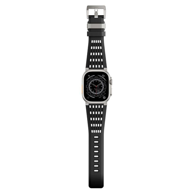 Cinturino per orologio in silicone traspirante con fibbia ad ardiglione in acciaio inossidabile a doppio anello., For Apple Watch 46mm / 49mm / 45mm / 44mm