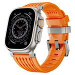 Cinturino per orologio in silicone traspirante con fibbia ad ardiglione in acciaio inossidabile a doppio anello., For Apple Watch 46mm / 49mm / 45mm / 44mm