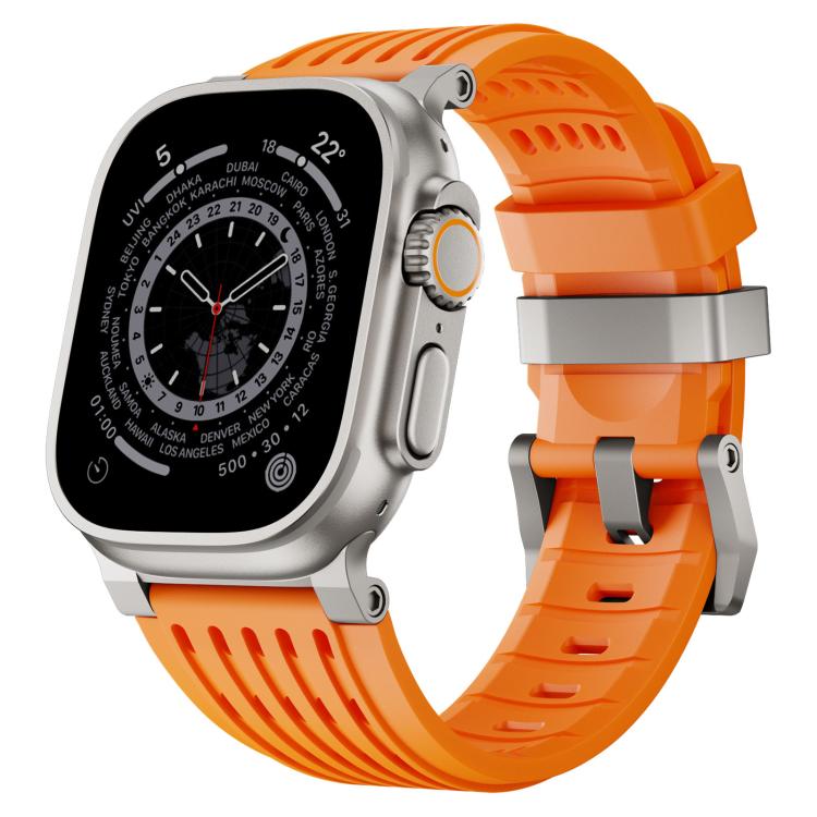 Cinturino per orologio in silicone traspirante con fibbia ad ardiglione in acciaio inossidabile a doppio anello., For Apple Watch 46mm / 49mm / 45mm / 44mm