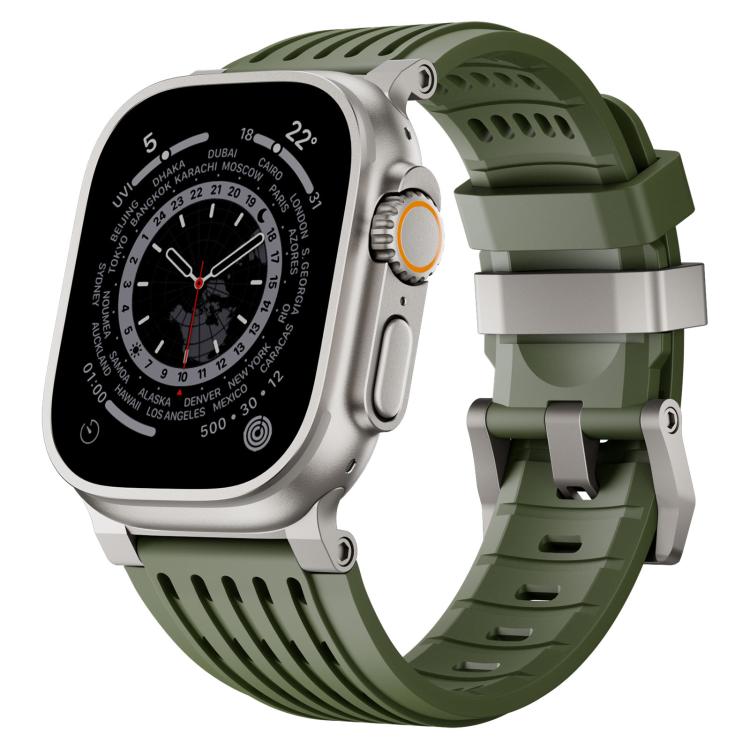 Cinturino per orologio in silicone traspirante con fibbia ad ardiglione in acciaio inossidabile a doppio anello., For Apple Watch 46mm / 49mm / 45mm / 44mm