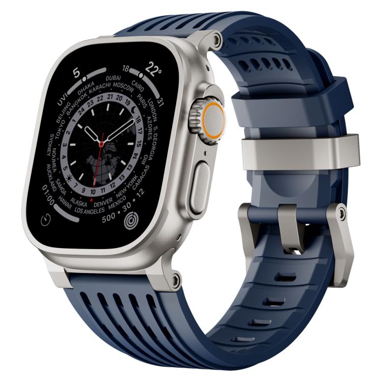 Cinturino per orologio in silicone traspirante con fibbia ad ardiglione in acciaio inossidabile a doppio anello., For Apple Watch 46mm / 49mm / 45mm / 44mm