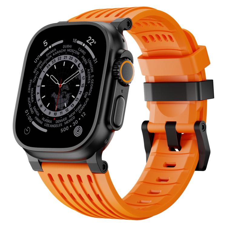 Cinturino per orologio in silicone traspirante con fibbia ad ardiglione in acciaio inossidabile a doppio anello., For Apple Watch 46mm / 49mm / 45mm / 44mm