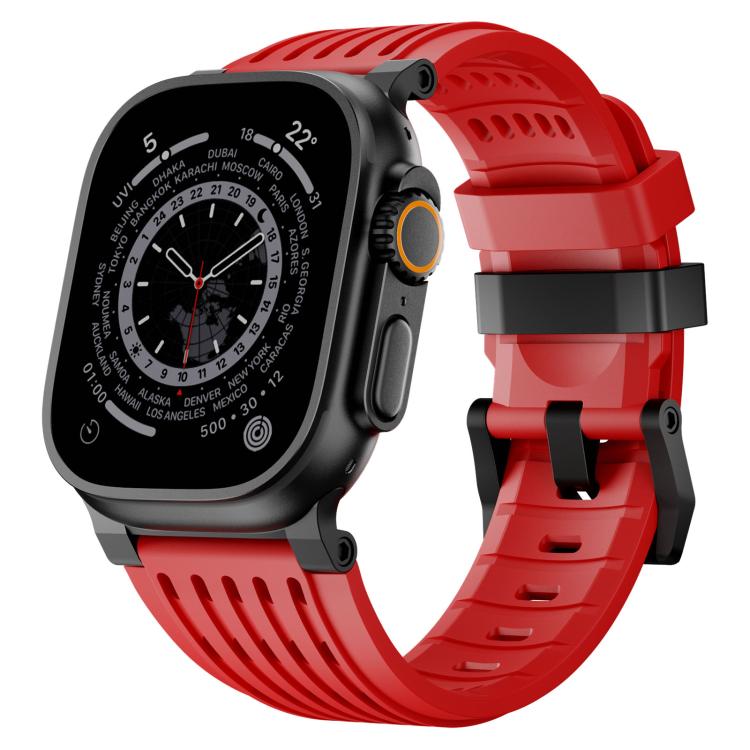 Cinturino per orologio in silicone traspirante con fibbia ad ardiglione in acciaio inossidabile a doppio anello., For Apple Watch 46mm / 49mm / 45mm / 44mm