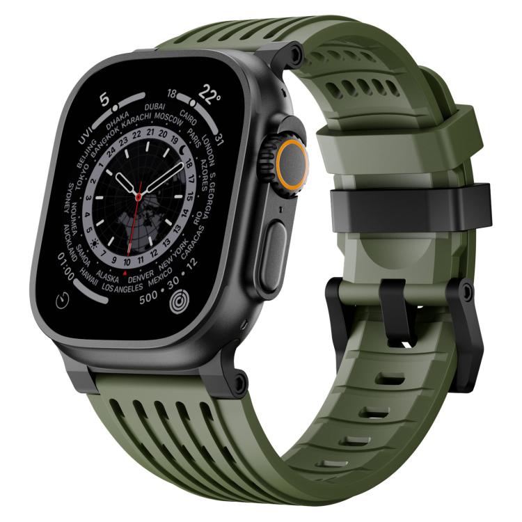 Cinturino per orologio in silicone traspirante con fibbia ad ardiglione in acciaio inossidabile a doppio anello., For Apple Watch 46mm / 49mm / 45mm / 44mm