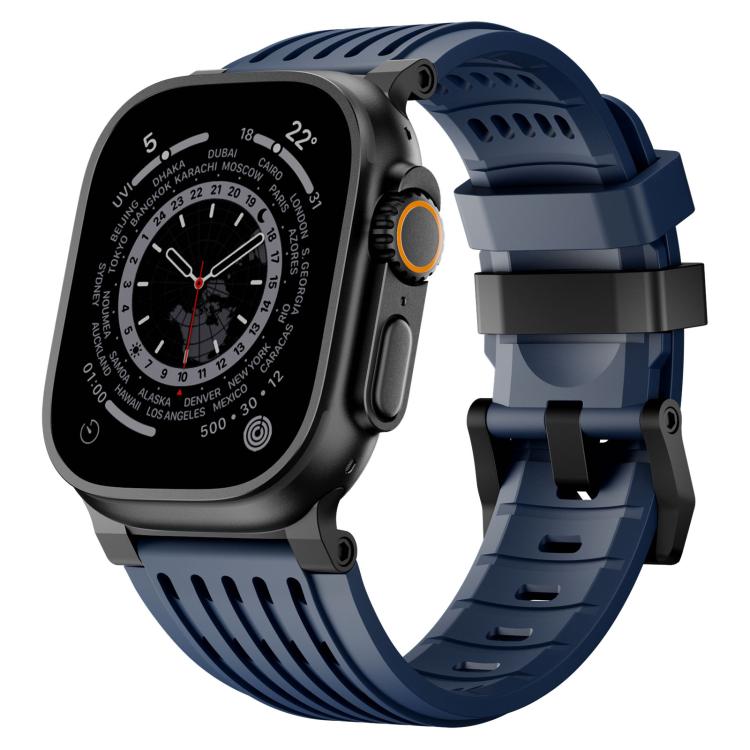 Cinturino per orologio in silicone traspirante con fibbia ad ardiglione in acciaio inossidabile a doppio anello., For Apple Watch 46mm / 49mm / 45mm / 44mm