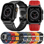 Cinturino per orologio in silicone traspirante con fibbia ad ardiglione in acciaio inossidabile a doppio anello., For Apple Watch 46mm / 49mm / 45mm / 44mm