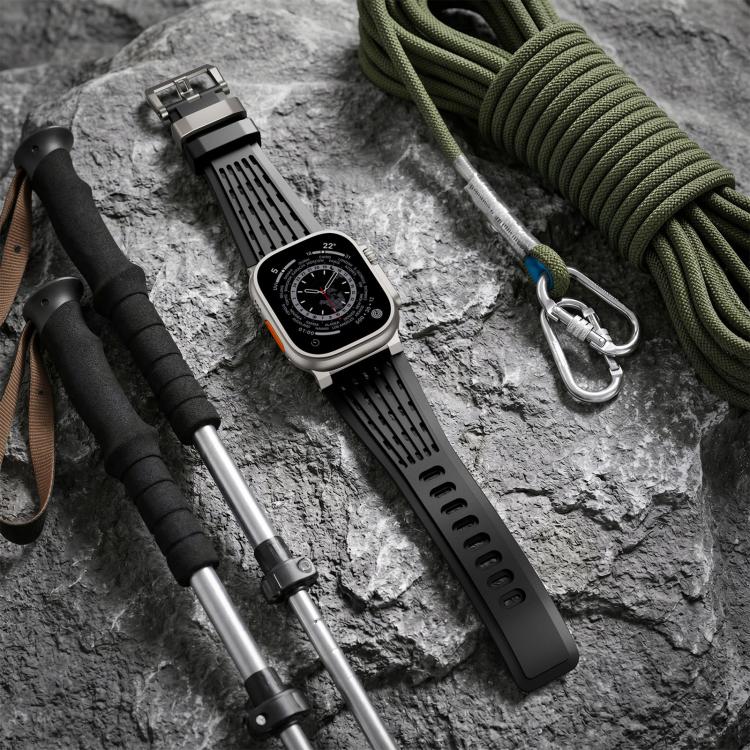 Cinturino per orologio in silicone traspirante con fibbia ad ardiglione in acciaio inossidabile a doppio anello., For Apple Watch 46mm / 49mm / 45mm / 44mm