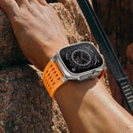 Cinturino per orologio in silicone traspirante con fibbia ad ardiglione in acciaio inossidabile a doppio anello., For Apple Watch 46mm / 49mm / 45mm / 44mm