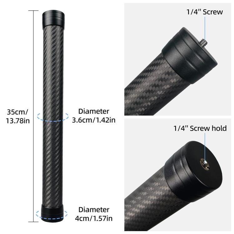 KE-36 Per stabilizzatore gimbal DJI RS3 / RS4, attacco a vite da 1/4 di pollice, asta di prolunga in fibra di carbonio da 35 cm