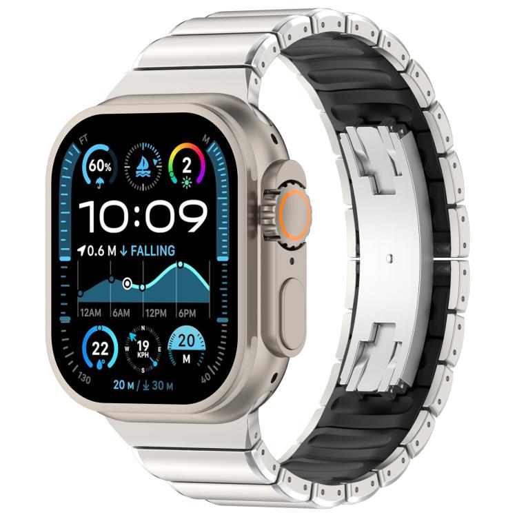 Cinturino per orologio in lega di titanio e silicone con fibbia pieghevole a una perlina, For Apple Watch 46mm / 49mm / 45mm / 44mm, For Apple Watch 42mm / 41mm / 40mm / 38mm
