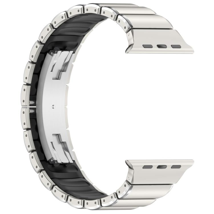 Cinturino per orologio in lega di titanio e silicone con fibbia pieghevole a una perlina, For Apple Watch 46mm / 49mm / 45mm / 44mm, For Apple Watch 42mm / 41mm / 40mm / 38mm