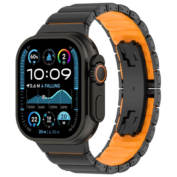 Cinturino per orologio in lega di titanio e silicone con fibbia pieghevole a una perlina, For Apple Watch 46mm / 49mm / 45mm / 44mm, For Apple Watch 42mm / 41mm / 40mm / 38mm