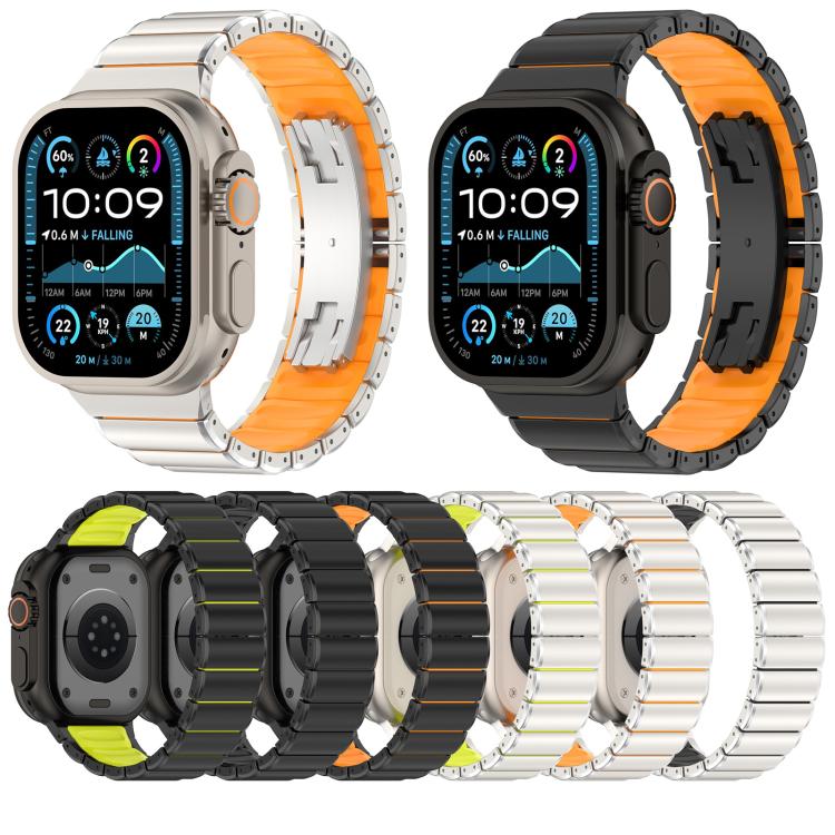 Cinturino per orologio in lega di titanio e silicone con fibbia pieghevole a una perlina, For Apple Watch 46mm / 49mm / 45mm / 44mm, For Apple Watch 42mm / 41mm / 40mm / 38mm