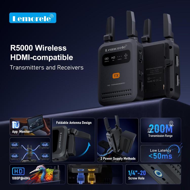 Trasmettitore video wireless Lemorele R5000 1 ingresso 1 uscita loop 1TX a 4RX 1080P 200M Extender compatibile HDMI
