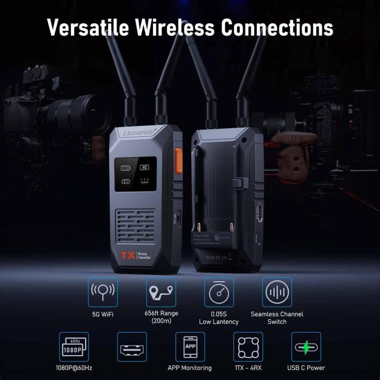 Trasmettitore video wireless Lemorele R1100 da 1TX a 4RX 1080P 200M con adattatore loop out compatibile HDMI