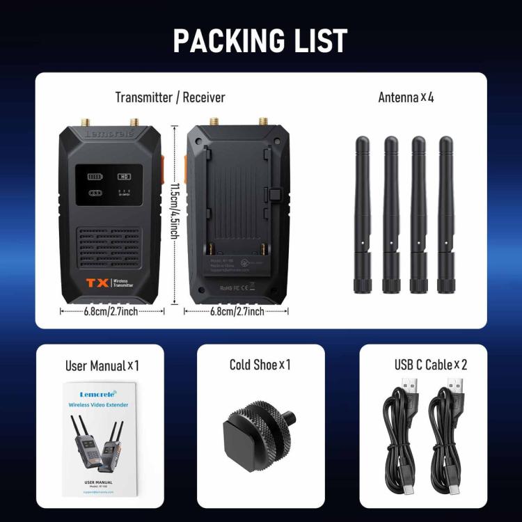 Trasmettitore video wireless Lemorele R1100 da 1TX a 4RX 1080P 200M con adattatore loop out compatibile HDMI