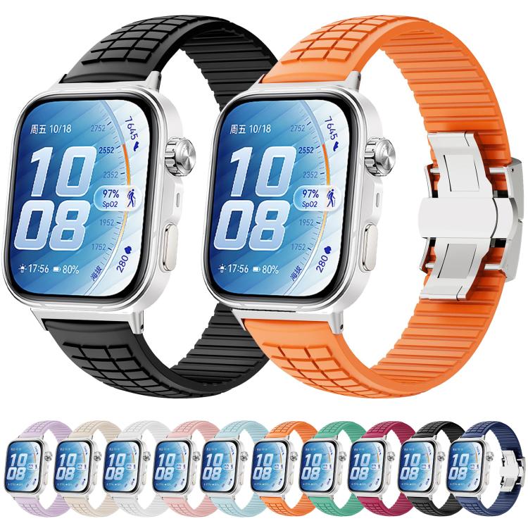 Cinturino per orologio in silicone con fibbia pieghevole e texture zigrinata., For Huawei Watch Fit 5 / Fit 5 Pro / Fit 4