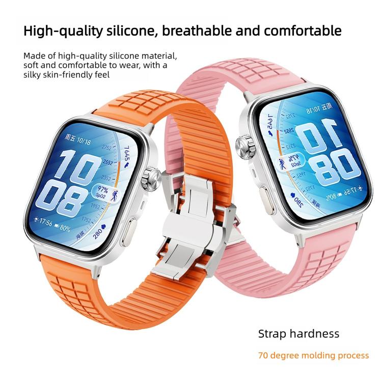 Cinturino per orologio in silicone con fibbia pieghevole e texture zigrinata., For Huawei Watch Fit 5 / Fit 5 Pro / Fit 4