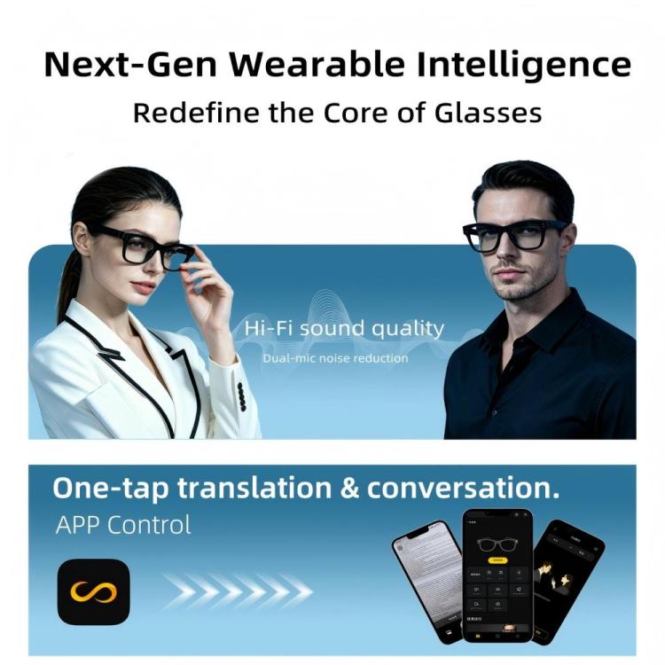 Occhiali intelligenti T100 da 8 MP con intelligenza artificiale, supportano chiamate Bluetooth, registrazione AI e controllo della musica.