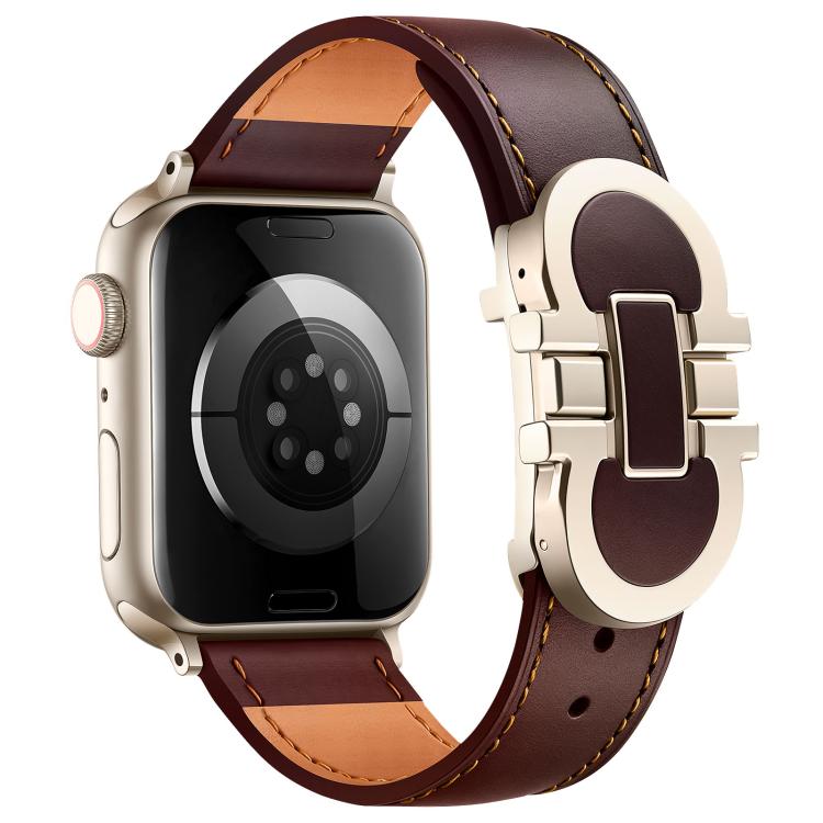 Cinturino per orologio in vera pelle con fibbia magnetica a doppia G., For Apple Watch 46mm / 49mm / 45mm / 44mm, For Apple Watch 42mm / 41mm / 40mm / 38mm