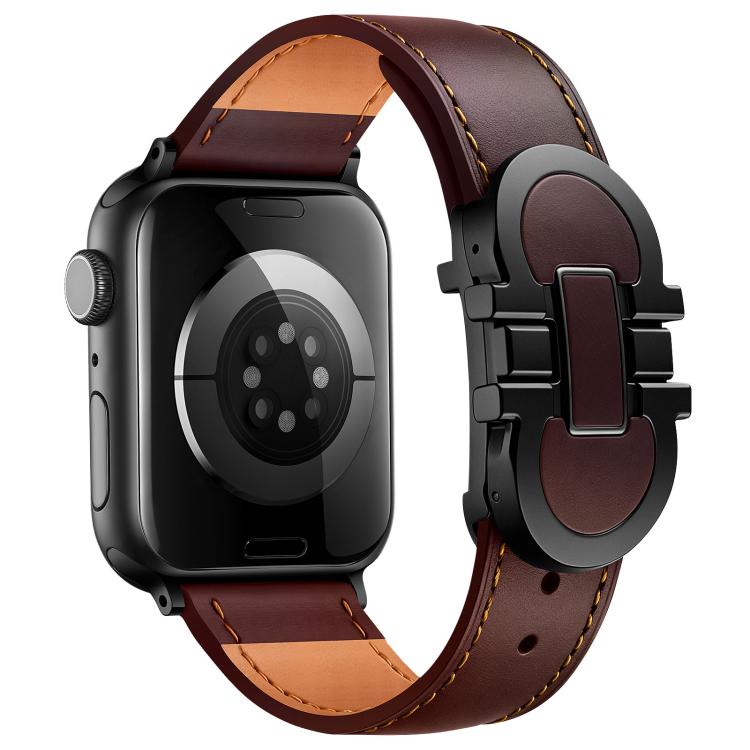 Cinturino per orologio in vera pelle con fibbia magnetica a doppia G., For Apple Watch 46mm / 49mm / 45mm / 44mm, For Apple Watch 42mm / 41mm / 40mm / 38mm