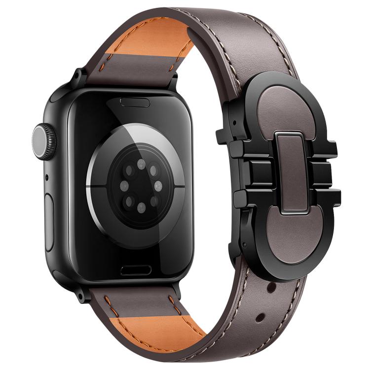 Cinturino per orologio in vera pelle con fibbia magnetica a doppia G., For Apple Watch 46mm / 49mm / 45mm / 44mm, For Apple Watch 42mm / 41mm / 40mm / 38mm