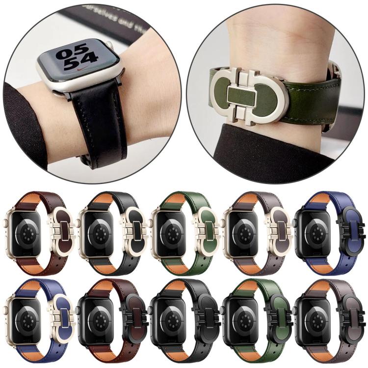 Cinturino per orologio in vera pelle con fibbia magnetica a doppia G., For Apple Watch 46mm / 49mm / 45mm / 44mm, For Apple Watch 42mm / 41mm / 40mm / 38mm