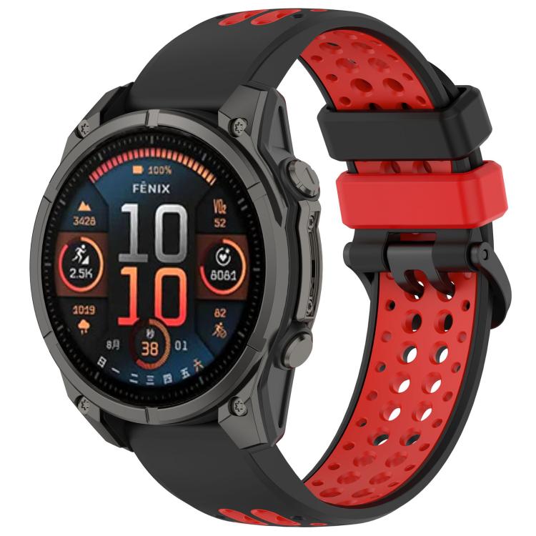 Cinturino per orologio in silicone traspirante con fibbia a doppio perno bicolore., For Garmin 26mm, For Garmin 22mm
