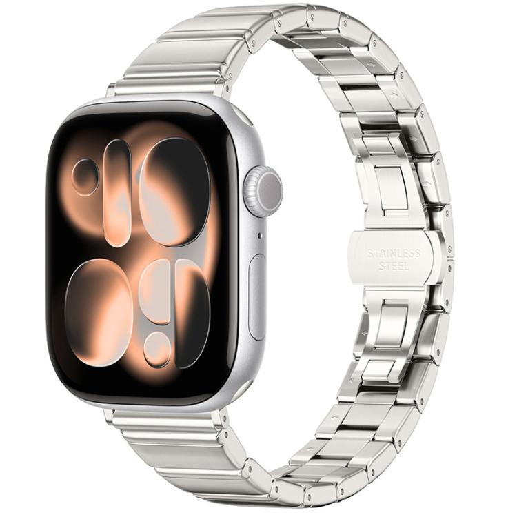Cinturino per orologio in acciaio inossidabile con fibbia pieghevole a farfalla sottile color melanzana e bambù., For Apple Watch 46mm / 49mm / 45mm / 44mm, For Apple Watch 42mm / 41mm / 40mm / 38mm