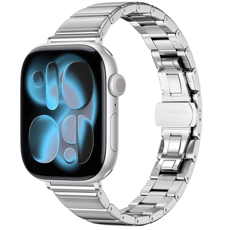 Cinturino per orologio in acciaio inossidabile con fibbia pieghevole a farfalla sottile color melanzana e bambù., For Apple Watch 46mm / 49mm / 45mm / 44mm, For Apple Watch 42mm / 41mm / 40mm / 38mm