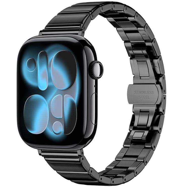 Cinturino per orologio in acciaio inossidabile con fibbia pieghevole a farfalla sottile color melanzana e bambù., For Apple Watch 46mm / 49mm / 45mm / 44mm, For Apple Watch 42mm / 41mm / 40mm / 38mm
