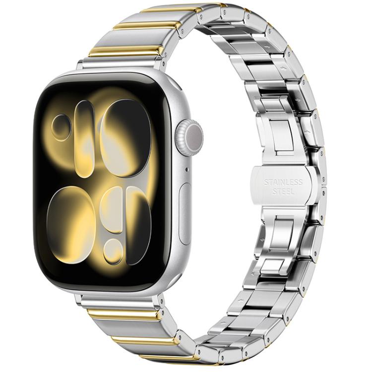 Cinturino per orologio in acciaio inossidabile con fibbia pieghevole a farfalla sottile color melanzana e bambù., For Apple Watch 46mm / 49mm / 45mm / 44mm, For Apple Watch 42mm / 41mm / 40mm / 38mm