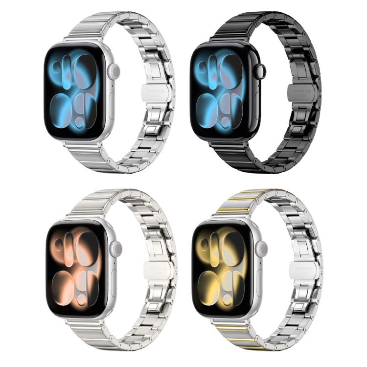 Cinturino per orologio in acciaio inossidabile con fibbia pieghevole a farfalla sottile color melanzana e bambù., For Apple Watch 46mm / 49mm / 45mm / 44mm, For Apple Watch 42mm / 41mm / 40mm / 38mm