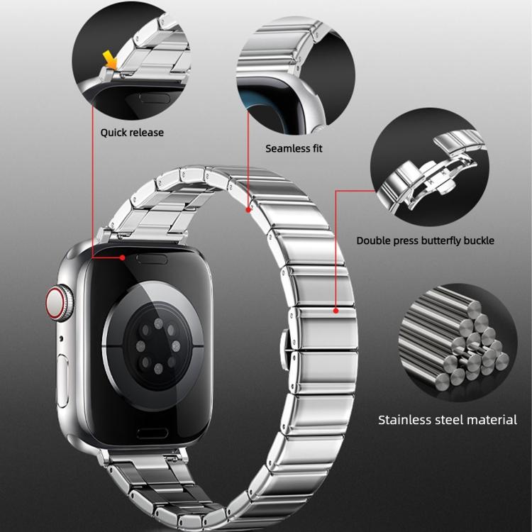 Cinturino per orologio in acciaio inossidabile con fibbia pieghevole a farfalla sottile color melanzana e bambù., For Apple Watch 46mm / 49mm / 45mm / 44mm, For Apple Watch 42mm / 41mm / 40mm / 38mm