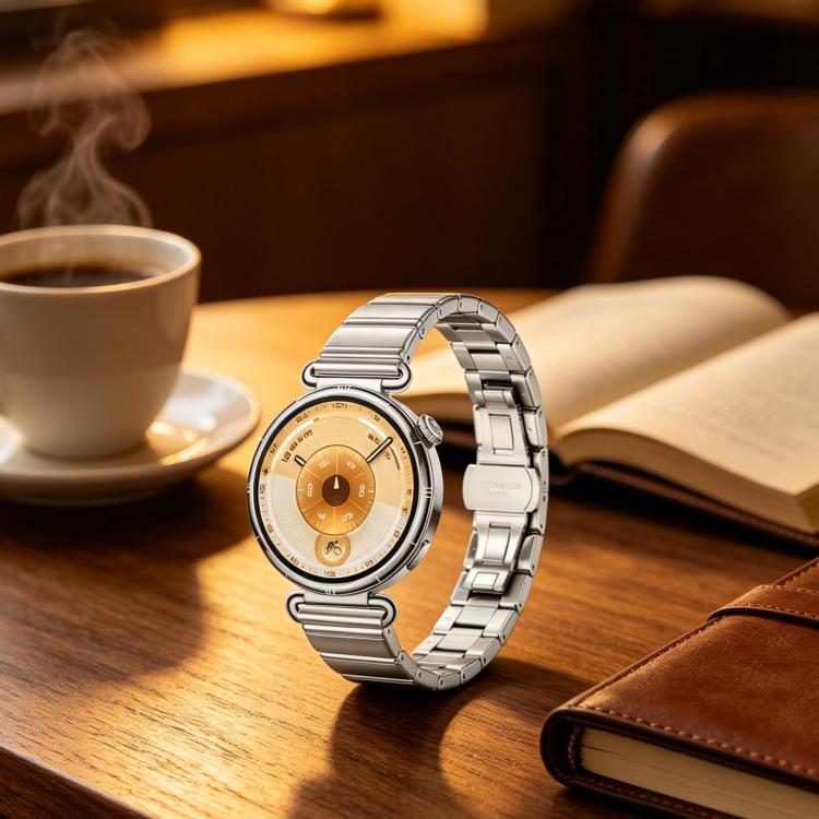 Cinturino per orologio in acciaio inossidabile con fibbia pieghevole a farfalla sottile color melanzana e bambù., For OPPO Watch X3 Mini