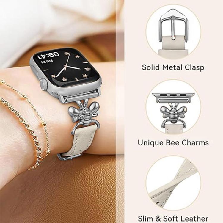 Cinturino per orologio in pelle vegana con piccola ape in metallo., For Apple Watch 46mm / 49mm / 45mm / 44mm, For Apple Watch 42mm / 41mm / 40mm / 38mm