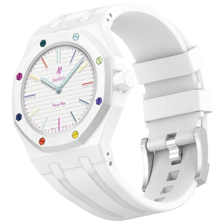 Cinturino per orologio in silicone con fibbia ad ardiglione integrata in acciaio inossidabile., For Swatch Royal Pop / Audemars Piguet