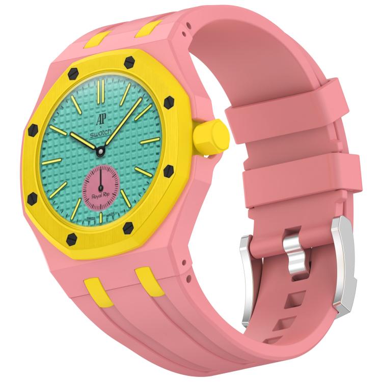 Cinturino per orologio in silicone con fibbia ad ardiglione integrata in acciaio inossidabile., For Swatch Royal Pop / Audemars Piguet