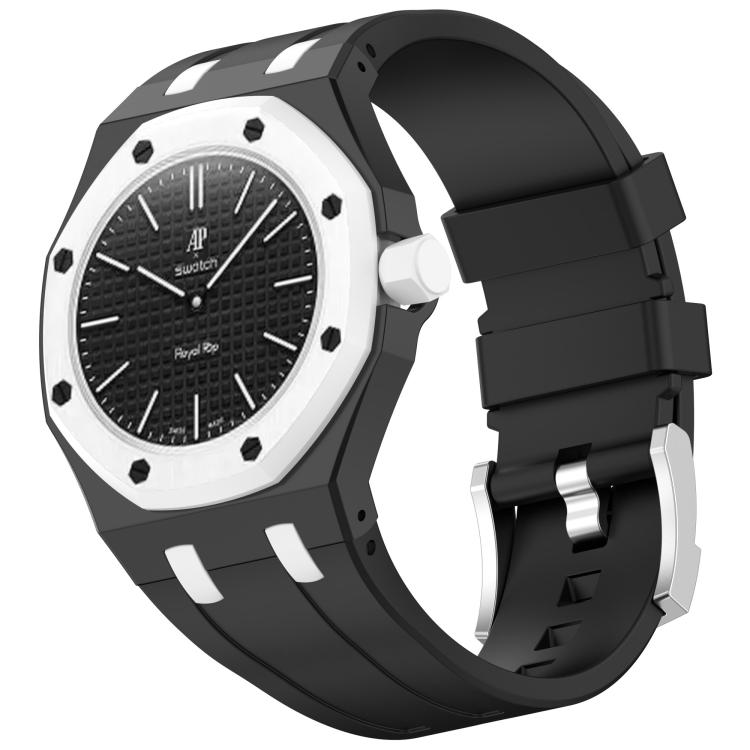 Cinturino per orologio in silicone con fibbia ad ardiglione integrata in acciaio inossidabile., For Swatch Royal Pop / Audemars Piguet