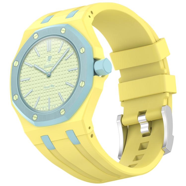 Cinturino per orologio in silicone con fibbia ad ardiglione integrata in acciaio inossidabile., For Swatch Royal Pop / Audemars Piguet