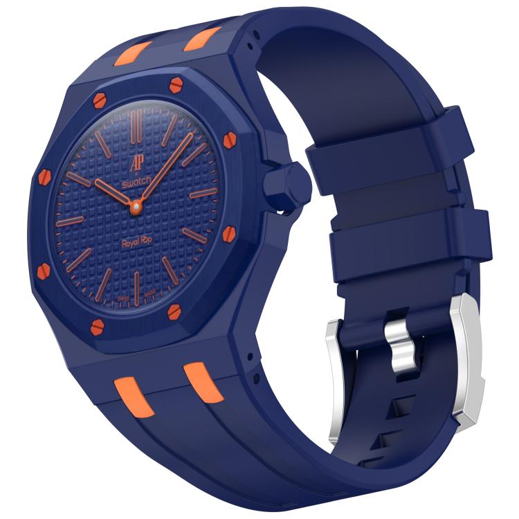 Cinturino per orologio in silicone con fibbia ad ardiglione integrata in acciaio inossidabile., For Swatch Royal Pop / Audemars Piguet