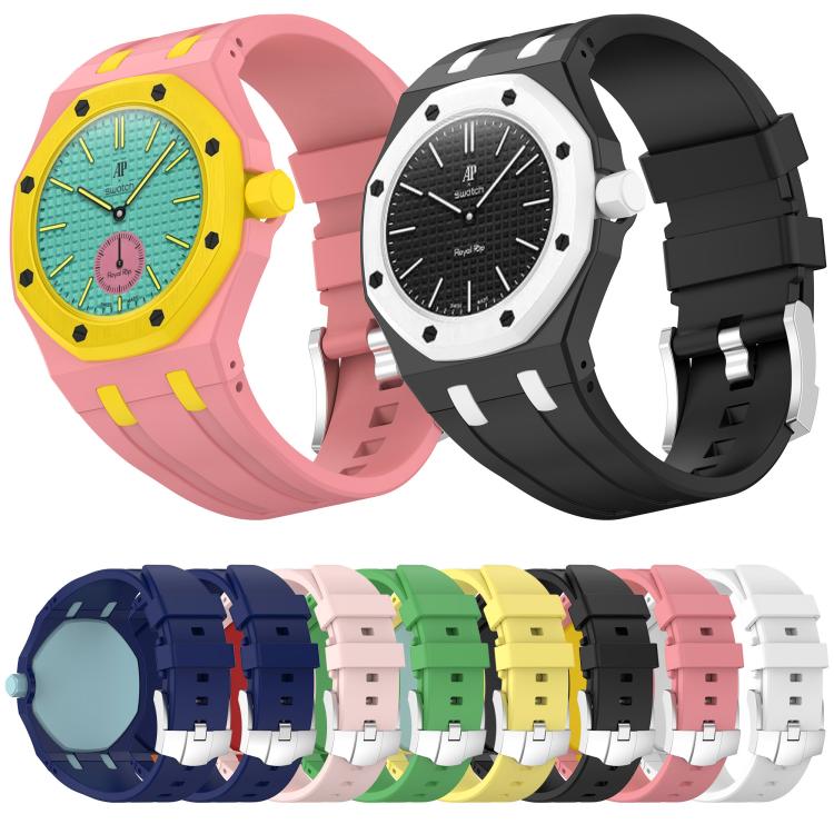 Cinturino per orologio in silicone con fibbia ad ardiglione integrata in acciaio inossidabile., For Swatch Royal Pop / Audemars Piguet