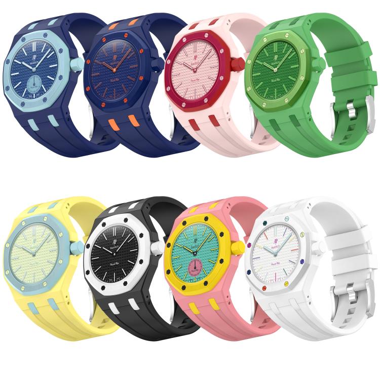 Cinturino per orologio in silicone con fibbia ad ardiglione integrata in acciaio inossidabile., For Swatch Royal Pop / Audemars Piguet
