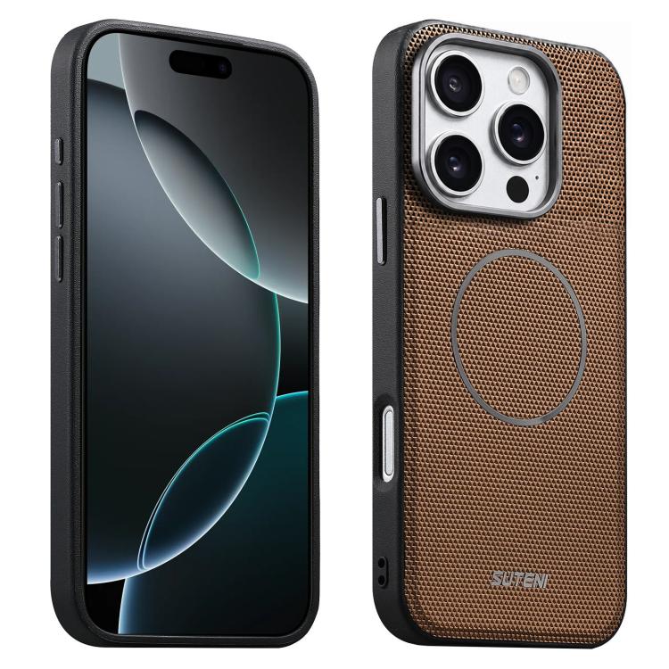 Custodia per telefono Suteni G8 con texture a triangolo magnetico e retro in ecopelle vegana., For iPhone 17 Pro Max, For iPhone 17 Pro, For iPhone 17, For iPhone 16 Pro Max, For iPhone 16 Pro, For iPhone 16, For iPhone 15 Pro Max, For iPhone 15 Pro