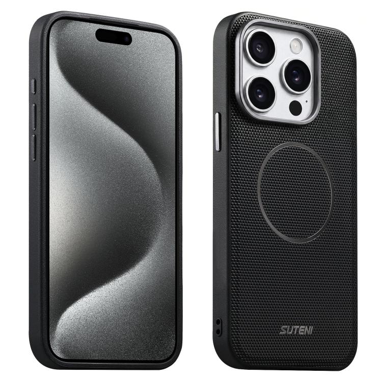 Custodia per telefono Suteni G8 con texture a triangolo magnetico e retro in ecopelle vegana., For iPhone 17 Pro Max, For iPhone 17 Pro, For iPhone 17, For iPhone 16 Pro Max, For iPhone 16 Pro, For iPhone 16, For iPhone 15 Pro Max, For iPhone 15 Pro