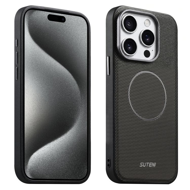 Custodia per telefono Suteni G8 con texture a triangolo magnetico e retro in ecopelle vegana., For iPhone 17 Pro Max, For iPhone 17 Pro, For iPhone 17, For iPhone 16 Pro Max, For iPhone 16 Pro, For iPhone 16, For iPhone 15 Pro Max, For iPhone 15 Pro