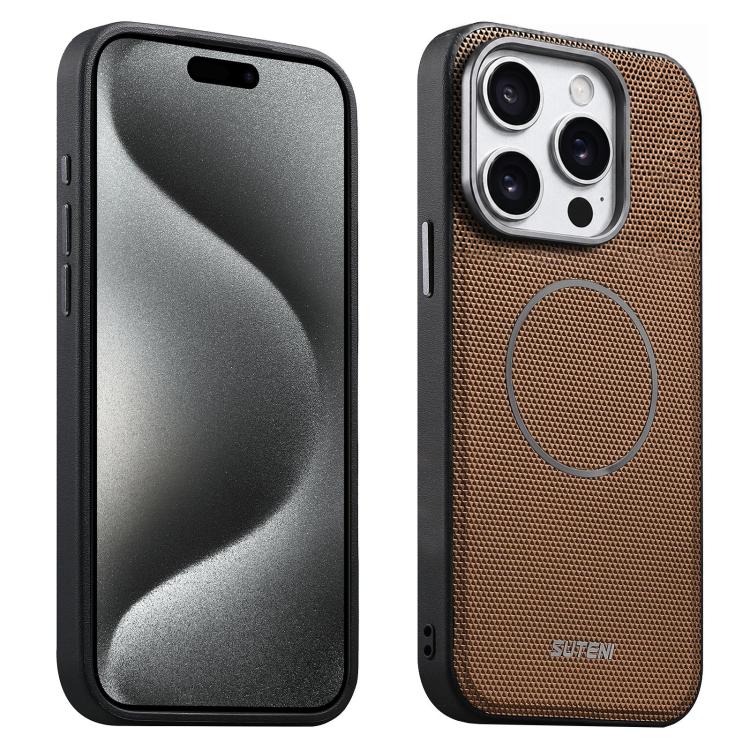 Custodia per telefono Suteni G8 con texture a triangolo magnetico e retro in ecopelle vegana., For iPhone 17 Pro Max, For iPhone 17 Pro, For iPhone 17, For iPhone 16 Pro Max, For iPhone 16 Pro, For iPhone 16, For iPhone 15 Pro Max, For iPhone 15 Pro
